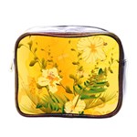 Wonderful Soft Yellow Flowers With Dragonflies Mini Toiletries Bags Front