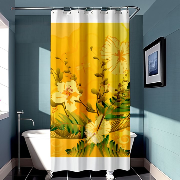 Wonderful Soft Yellow Flowers With Dragonflies Shower Curtain 36  x 72  (Stall) 