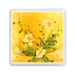 Wonderful Soft Yellow Flowers With Dragonflies Memory Card Reader (Square)  Front