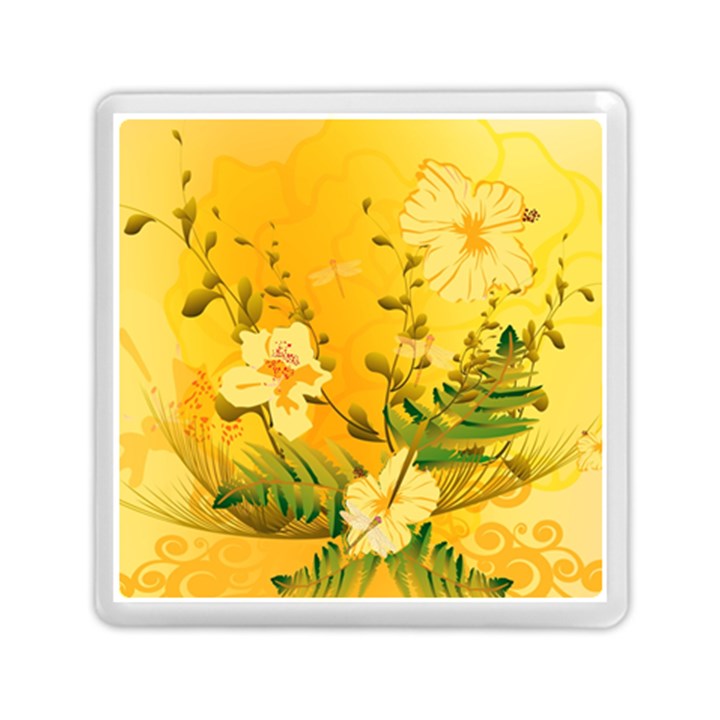 Wonderful Soft Yellow Flowers With Dragonflies Memory Card Reader (Square) 