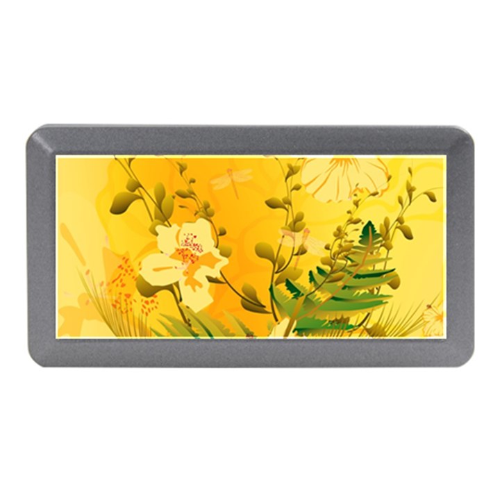 Wonderful Soft Yellow Flowers With Dragonflies Memory Card Reader (Mini)