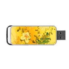 Wonderful Soft Yellow Flowers With Dragonflies Portable Usb Flash (one Side) by FantasyWorld7