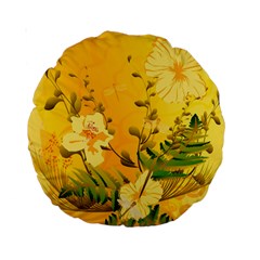 Wonderful Soft Yellow Flowers With Dragonflies Standard 15  Premium Round Cushions