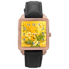 Wonderful Soft Yellow Flowers With Dragonflies Rose Gold Watches by FantasyWorld7