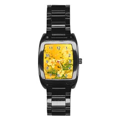 Wonderful Soft Yellow Flowers With Dragonflies Stainless Steel Barrel Watch by FantasyWorld7