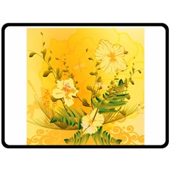 Wonderful Soft Yellow Flowers With Dragonflies Double Sided Fleece Blanket (large) 