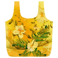 Wonderful Soft Yellow Flowers With Dragonflies Full Print Recycle Bags (l) 