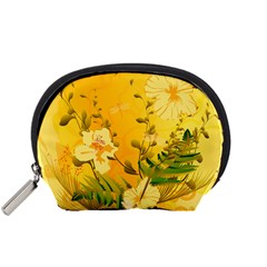 Wonderful Soft Yellow Flowers With Dragonflies Accessory Pouches (small) 