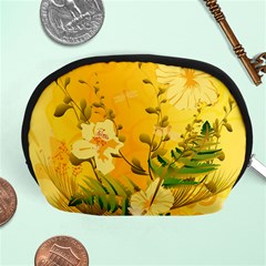 Wonderful Soft Yellow Flowers With Dragonflies Accessory Pouches (medium) 