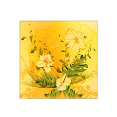 Wonderful Soft Yellow Flowers With Dragonflies Satin Bandana Scarf