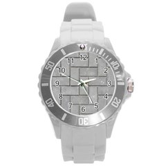 Alternating Grey Brick Round Plastic Sport Watch (l) by trendistuff