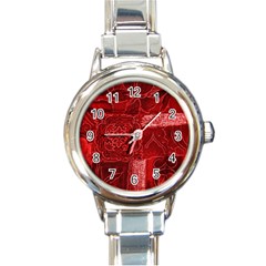 Red Patchwork Round Italian Charm Watches by trendistuff