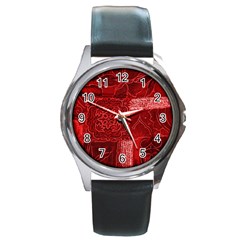 Red Patchwork Round Metal Watches by trendistuff