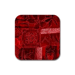 Red Patchwork Rubber Square Coaster (4 Pack)  by trendistuff