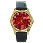 RED PATCHWORK Round Gold Metal Watches Front