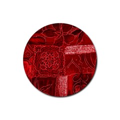 Red Patchwork Rubber Round Coaster (4 Pack) 