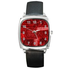 Red Patchwork Square Metal Watches by trendistuff