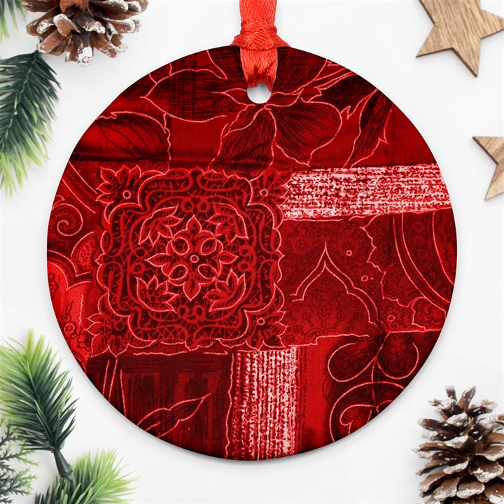 RED PATCHWORK Round Ornament (Two Sides) 