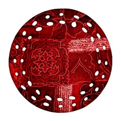 Red Patchwork Round Filigree Ornament (2side)