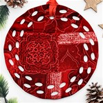 RED PATCHWORK Round Filigree Ornament (2Side) Front