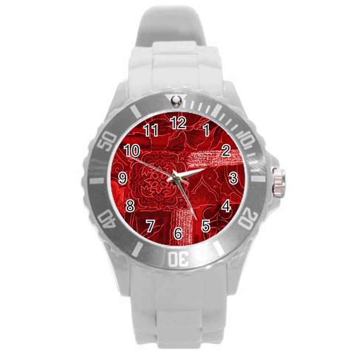 RED PATCHWORK Round Plastic Sport Watch (L)