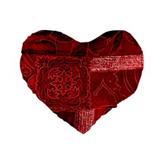 Red Patchwork Standard 16  Premium Heart Shape Cushions by trendistuff