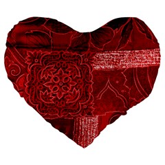 Red Patchwork Large 19  Premium Heart Shape Cushions