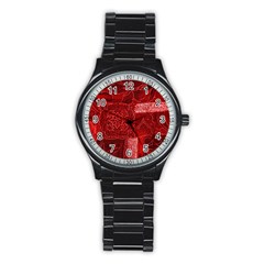 Red Patchwork Stainless Steel Round Watches by trendistuff