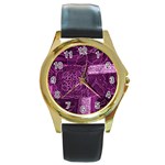 MAGENTA PATCHWORK Round Gold Metal Watches Front