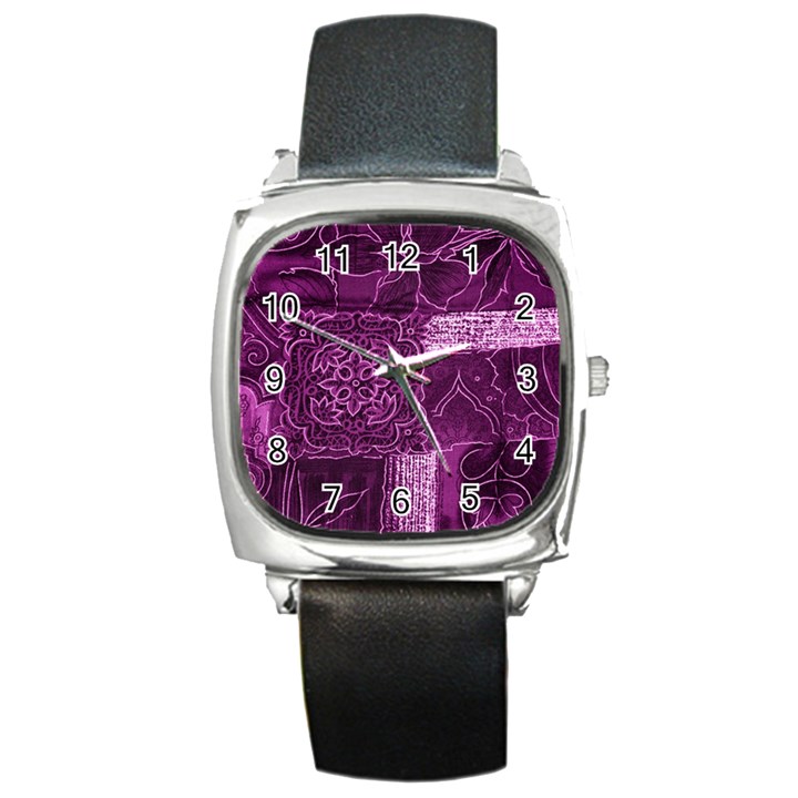 MAGENTA PATCHWORK Square Metal Watches