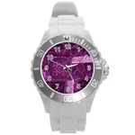 MAGENTA PATCHWORK Round Plastic Sport Watch (L) Front