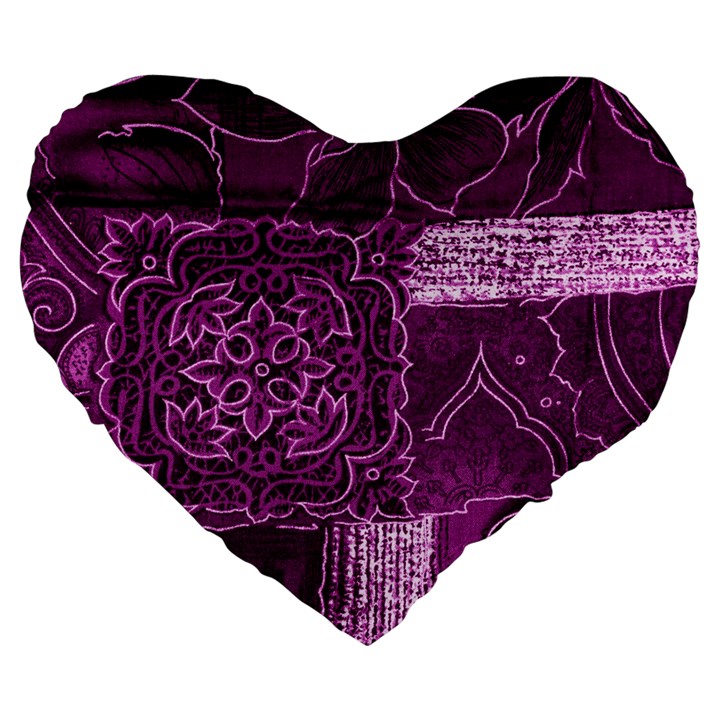 MAGENTA PATCHWORK Large 19  Premium Flano Heart Shape Cushions