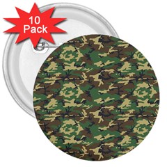 Camo Woodland 3  Buttons (10 Pack)  by trendistuff