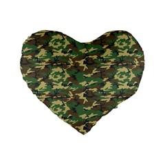 Camo Woodland Standard 16  Premium Heart Shape Cushions by trendistuff