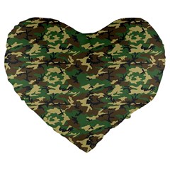 Camo Woodland Large 19  Premium Flano Heart Shape Cushions