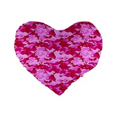 Camo Pink Standard 16  Premium Flano Heart Shape Cushions