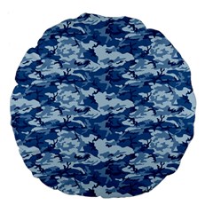 Camo Navy Large 18  Premium Flano Round Cushions by trendistuff