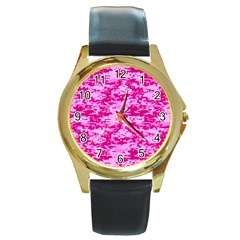 Camo Digital Pink Round Gold Metal Watches