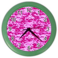 Camo Digital Pink Color Wall Clocks