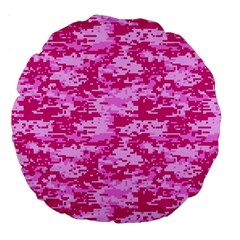 Camo Digital Pink Large 18  Premium Round Cushions by trendistuff