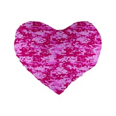 Camo Digital Pink Standard 16  Premium Flano Heart Shape Cushions by trendistuff