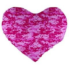 Camo Digital Pink Large 19  Premium Flano Heart Shape Cushions