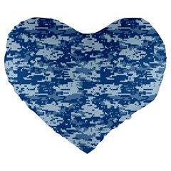 Camo Digital Navy Large 19  Premium Heart Shape Cushions