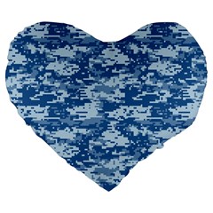 Camo Digital Navy Large 19  Premium Flano Heart Shape Cushions