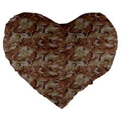 Camo Desert Large 19  Premium Flano Heart Shape Cushions