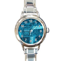 Blue Patchwork Round Italian Charm Watches by trendistuff