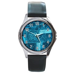 Blue Patchwork Round Metal Watches by trendistuff