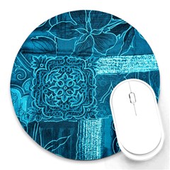 Blue Patchwork Round Mousepads by trendistuff