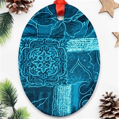 Blue Patchwork Ornament (oval)  by trendistuff