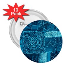 Blue Patchwork 2 25  Buttons (10 Pack) 